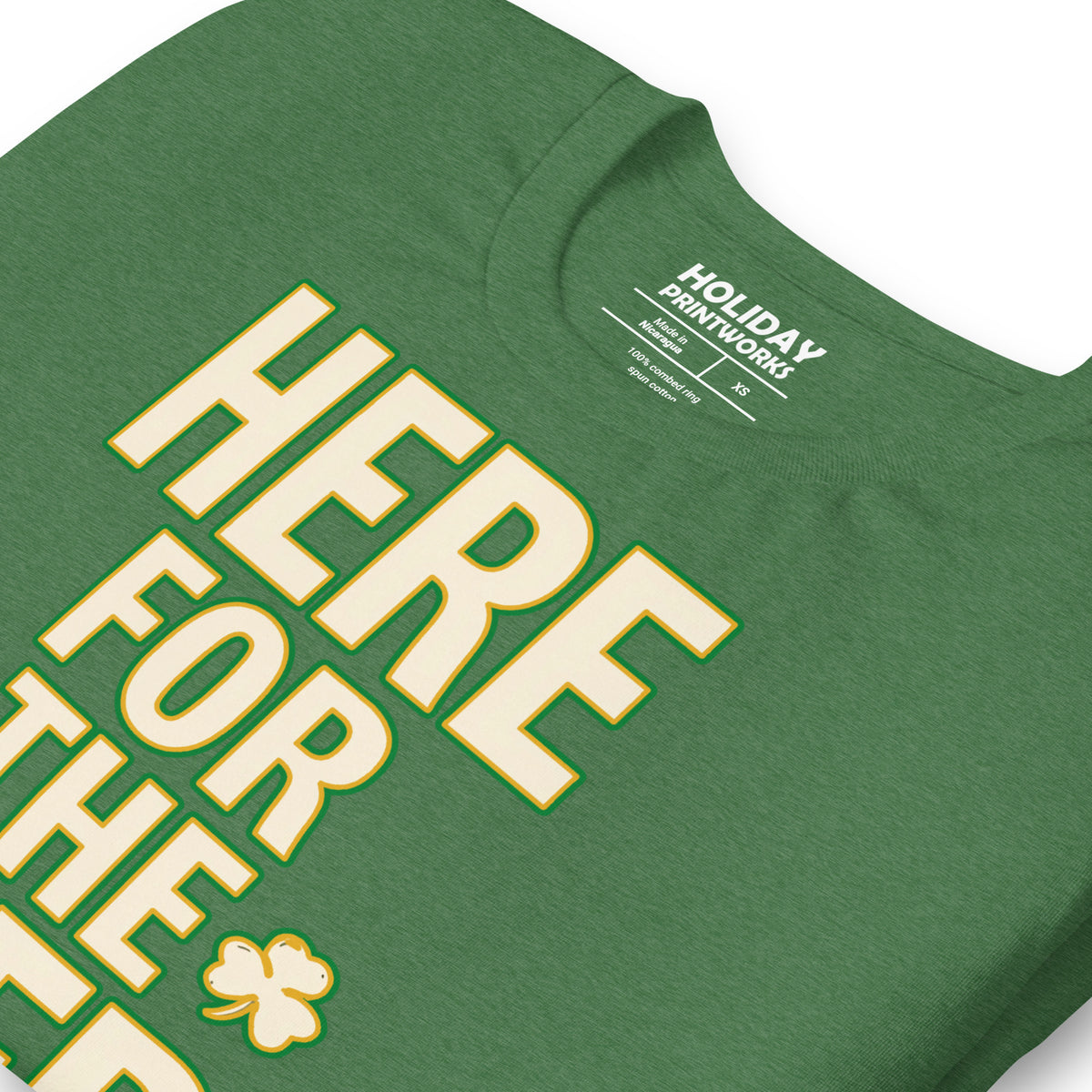 Back/detail view of HERE FOR THE BEER 🍀 Front + Back St. Paddy’s Tee Unisex t-shirt graphic T-shirt