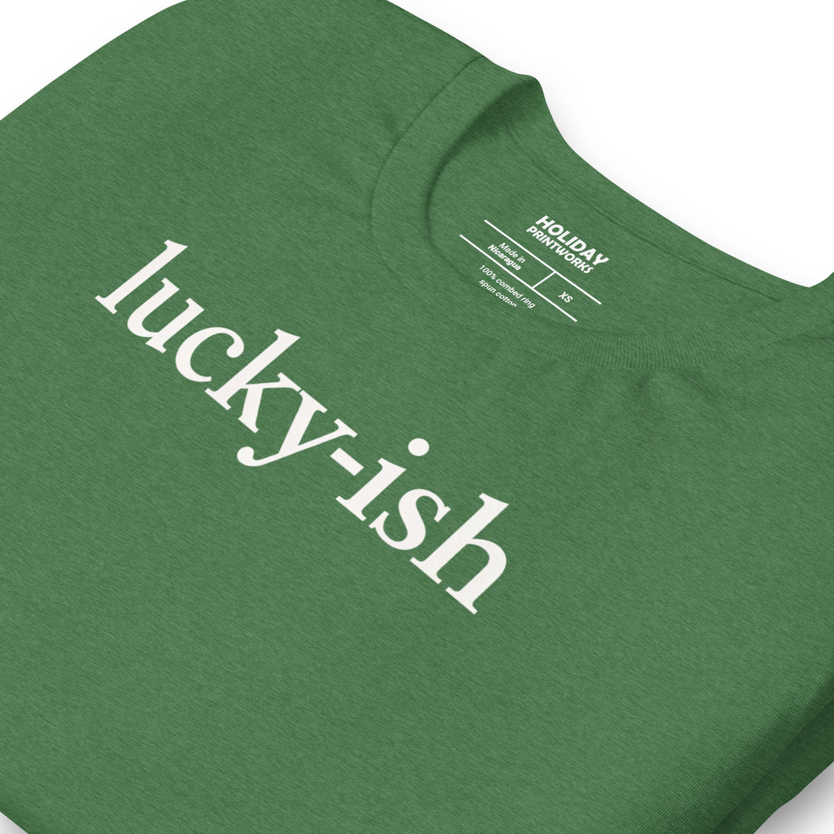 Back/detail view of Lucky-ish St. Patrick’s Day Unisex Tee graphic T-shirt