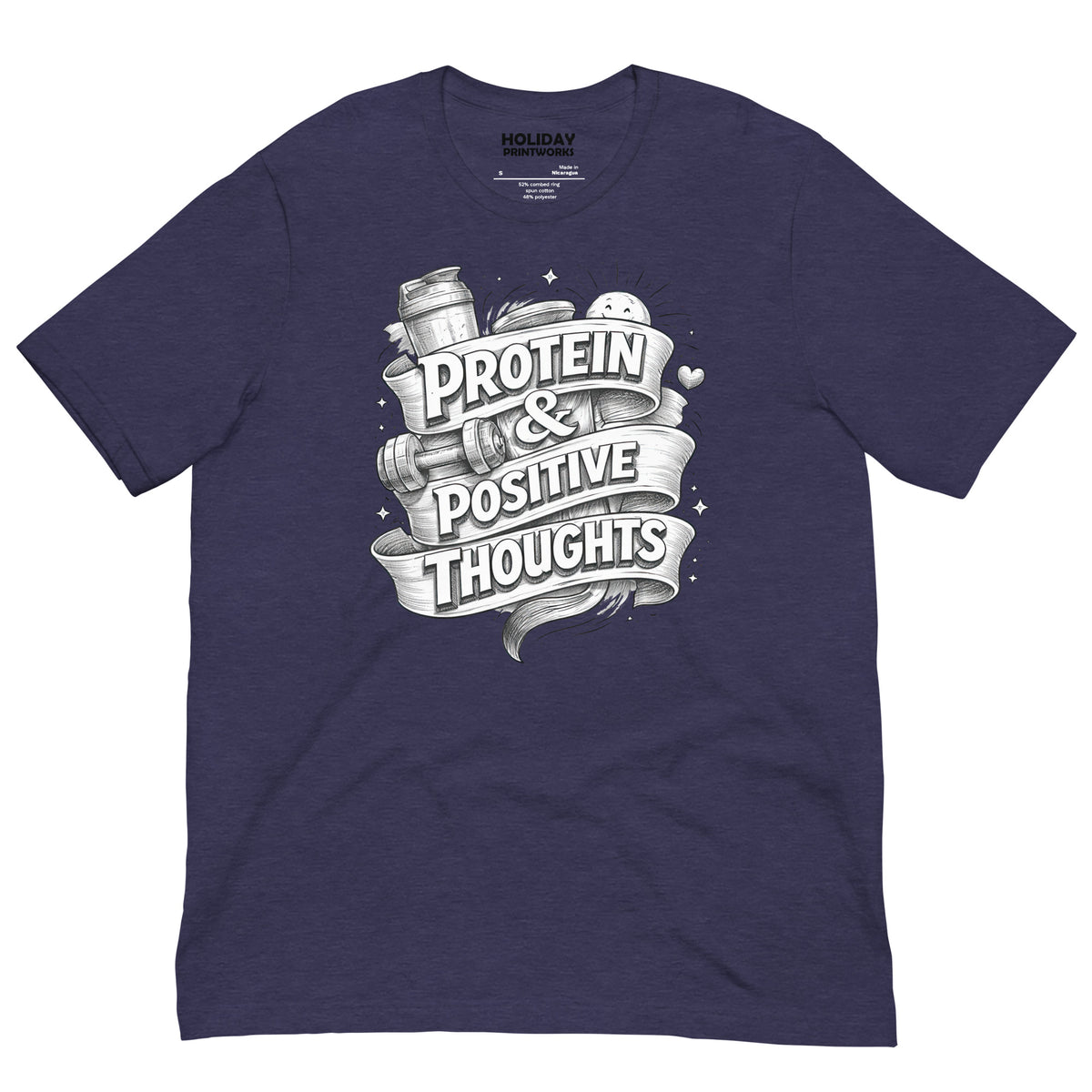Back/detail view of Protein & Positive Thoughts – Unisex Staple T-Shirt (Fitness graphic T-shirt