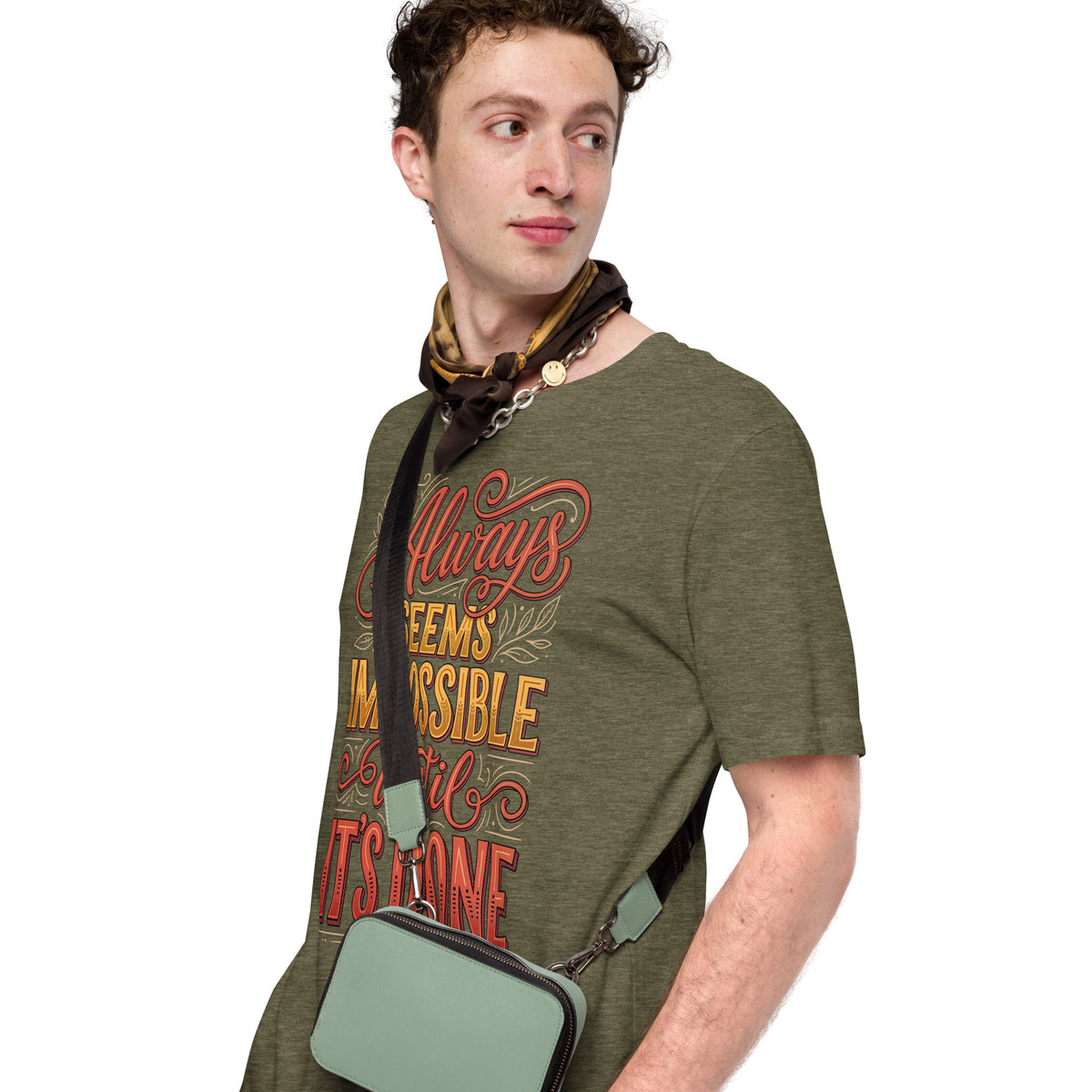 Back/detail view of It Always Seems Impossible Until It’s Done graphic T-shirt