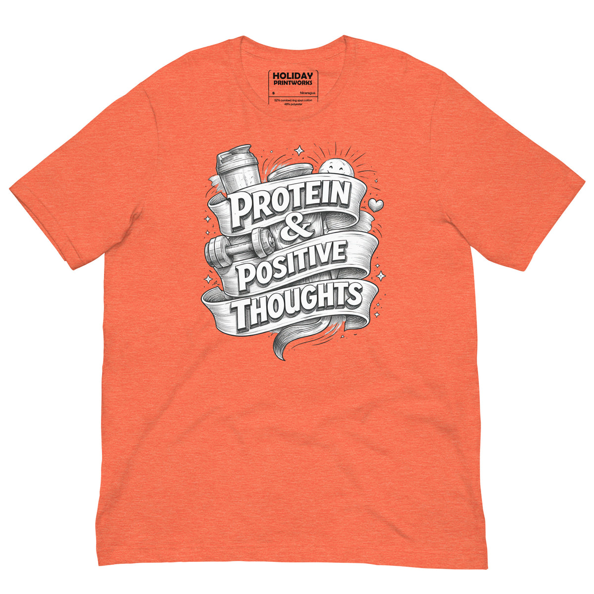 Back/detail view of Protein & Positive Thoughts – Unisex Staple T-Shirt (Fitness graphic T-shirt