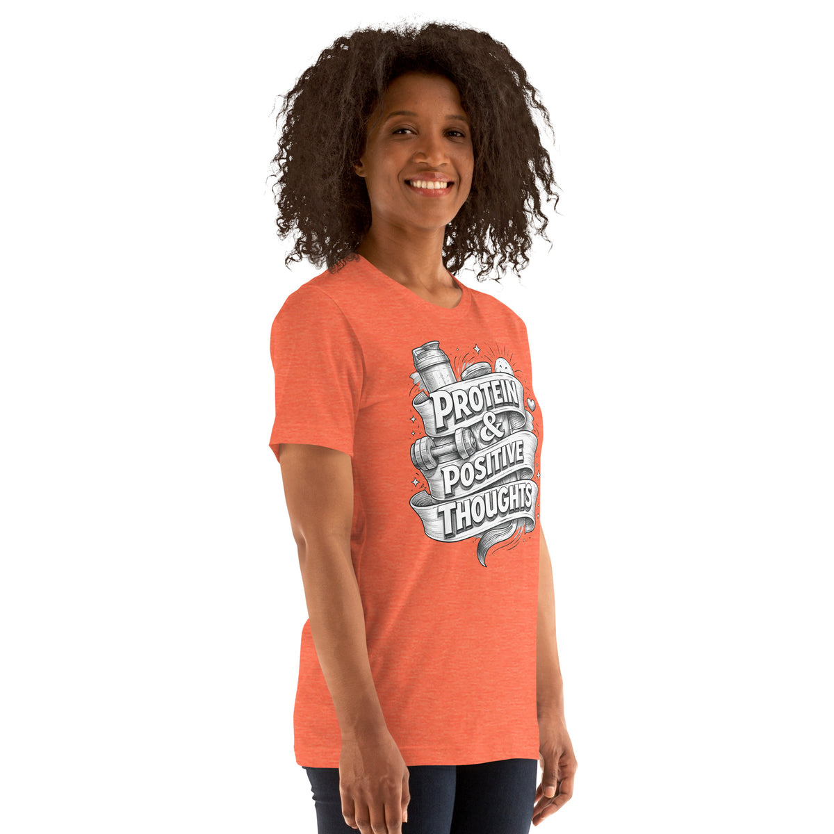 Back/detail view of Protein & Positive Thoughts – Unisex Staple T-Shirt (Fitness graphic T-shirt