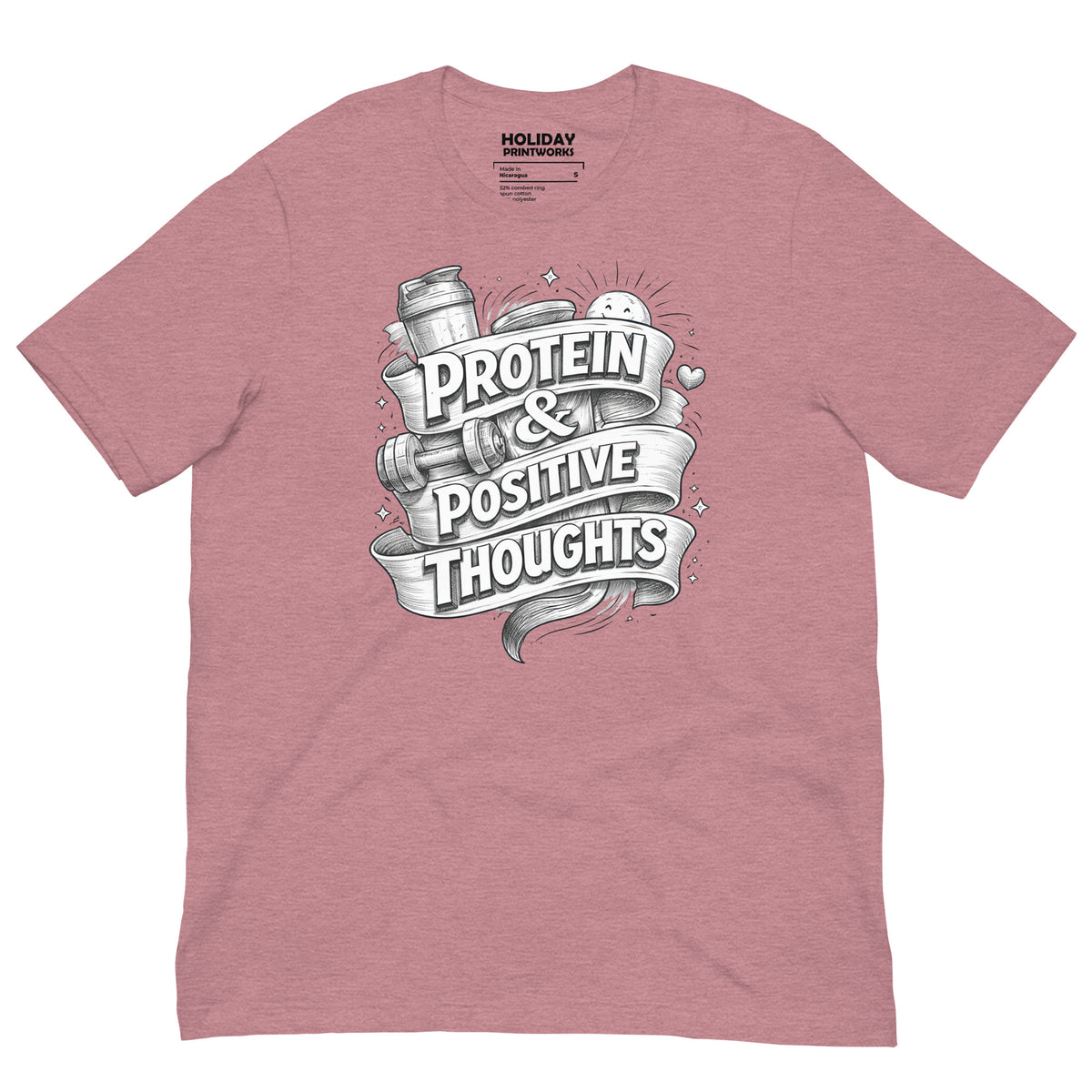 Back/detail view of Protein & Positive Thoughts – Unisex Staple T-Shirt (Fitness graphic T-shirt