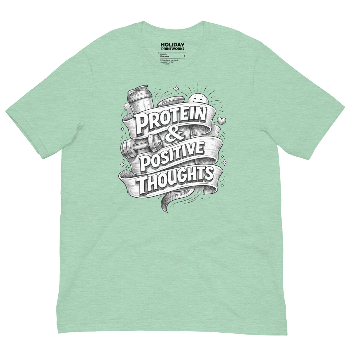 Back/detail view of Protein & Positive Thoughts – Unisex Staple T-Shirt (Fitness graphic T-shirt