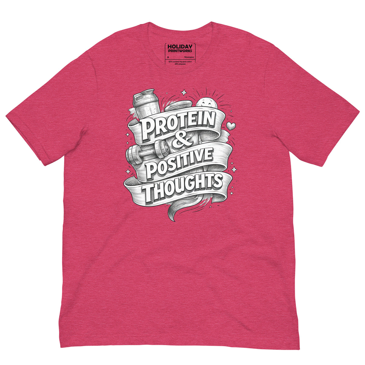 Back/detail view of Protein & Positive Thoughts – Unisex Staple T-Shirt (Fitness graphic T-shirt