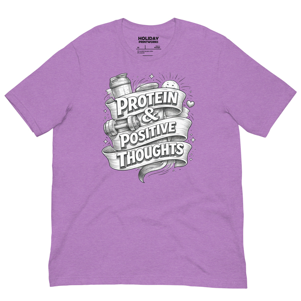 Back/detail view of Protein & Positive Thoughts – Unisex Staple T-Shirt (Fitness graphic T-shirt
