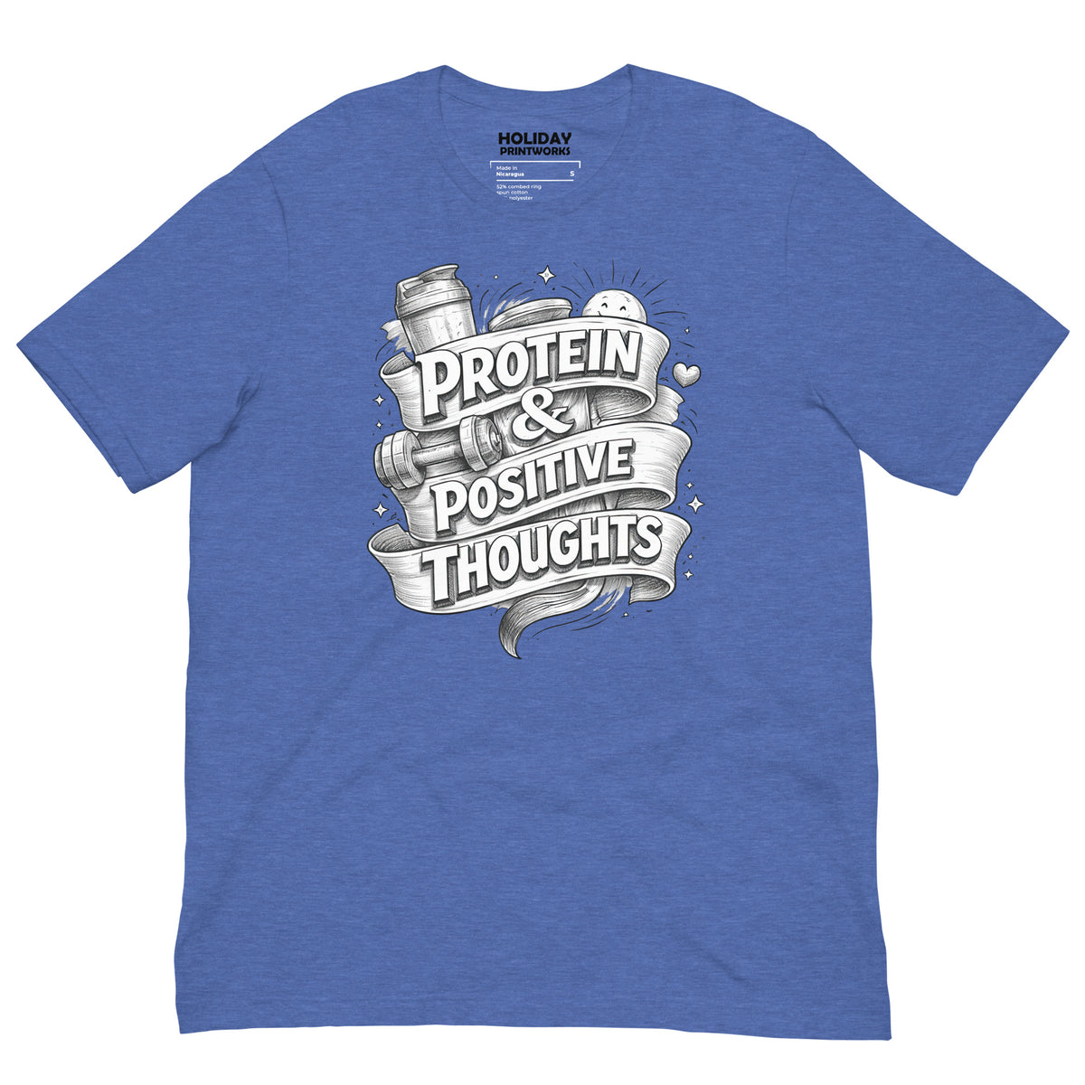 Back/detail view of Protein & Positive Thoughts – Unisex Staple T-Shirt (Fitness graphic T-shirt