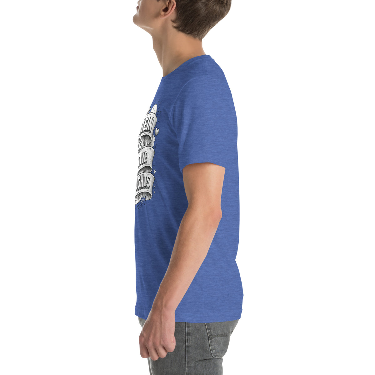 Back/detail view of Protein & Positive Thoughts – Unisex Staple T-Shirt (Fitness graphic T-shirt