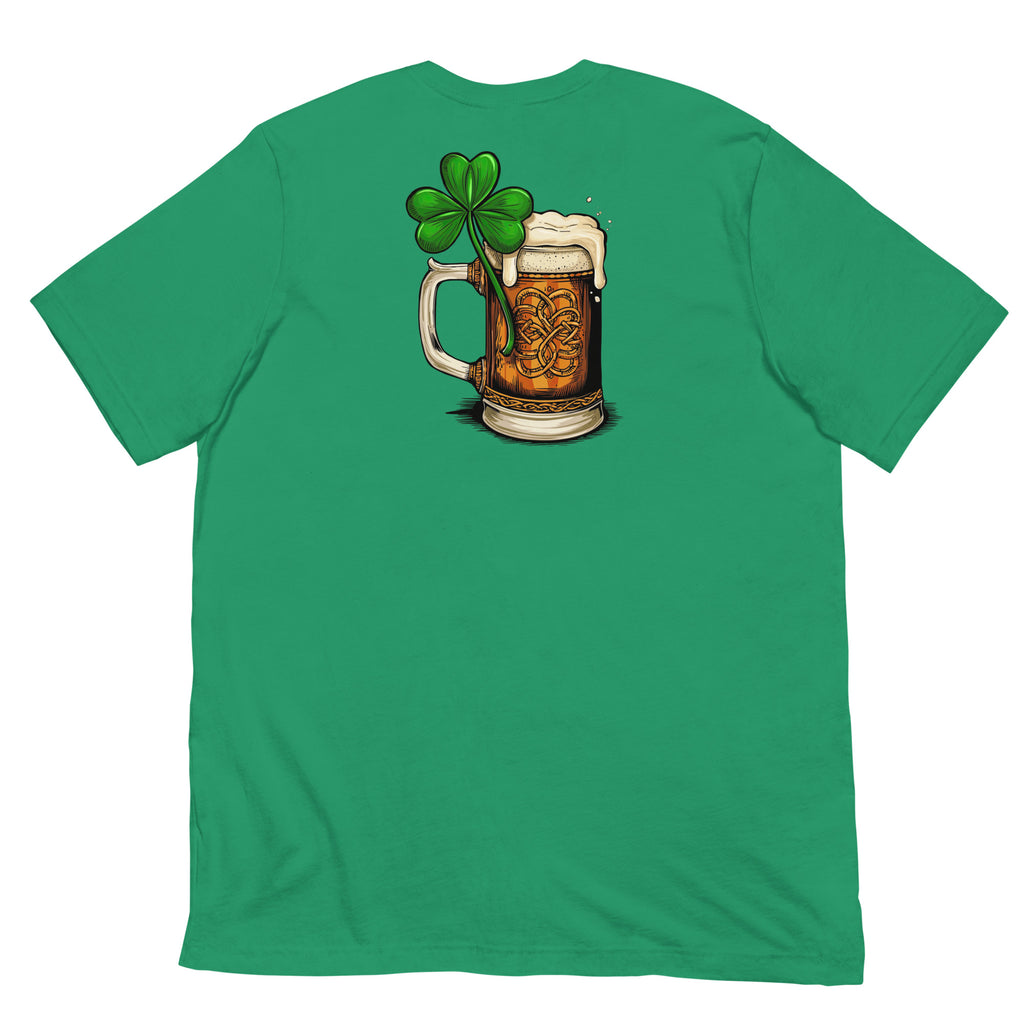 Back/detail view of HERE FOR THE BEER 🍀 Front + Back St. Paddy’s Tee Unisex t-shirt graphic T-shirt