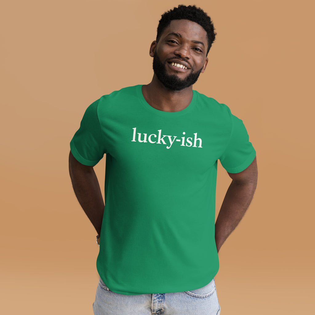 Back/detail view of Lucky-ish St. Patrick’s Day Unisex Tee graphic T-shirt