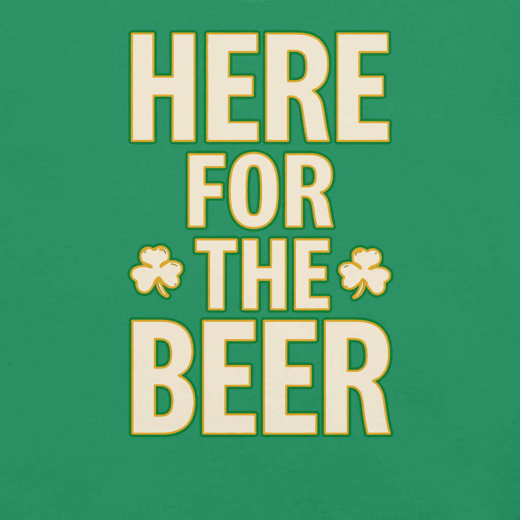 Back/detail view of HERE FOR THE BEER 🍀 Front + Back St. Paddy’s Tee Unisex t-shirt graphic T-shirt