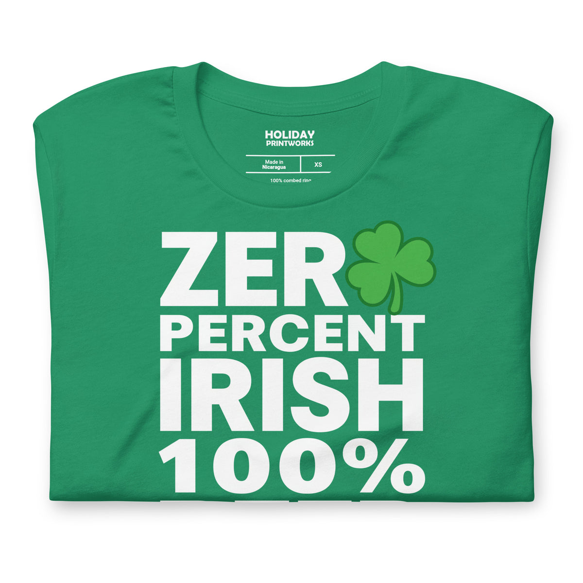 Back/detail view of Zero Percent Irish 100% Beer Drinker St. Patrick’s Day Unisex Tee graphic T-shirt