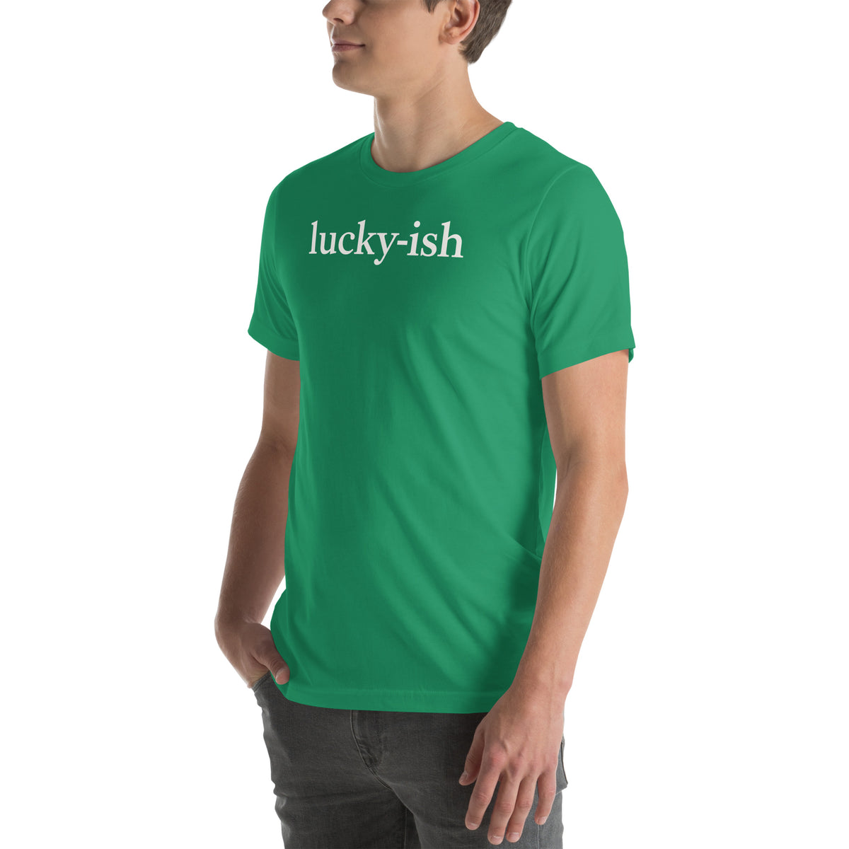 Back/detail view of Lucky-ish St. Patrick’s Day Unisex Tee graphic T-shirt