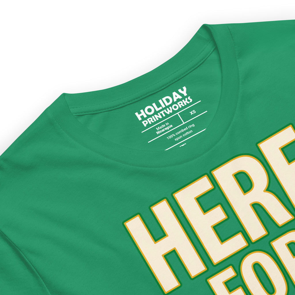 Back/detail view of HERE FOR THE BEER 🍀 Front + Back St. Paddy’s Tee Unisex t-shirt graphic T-shirt