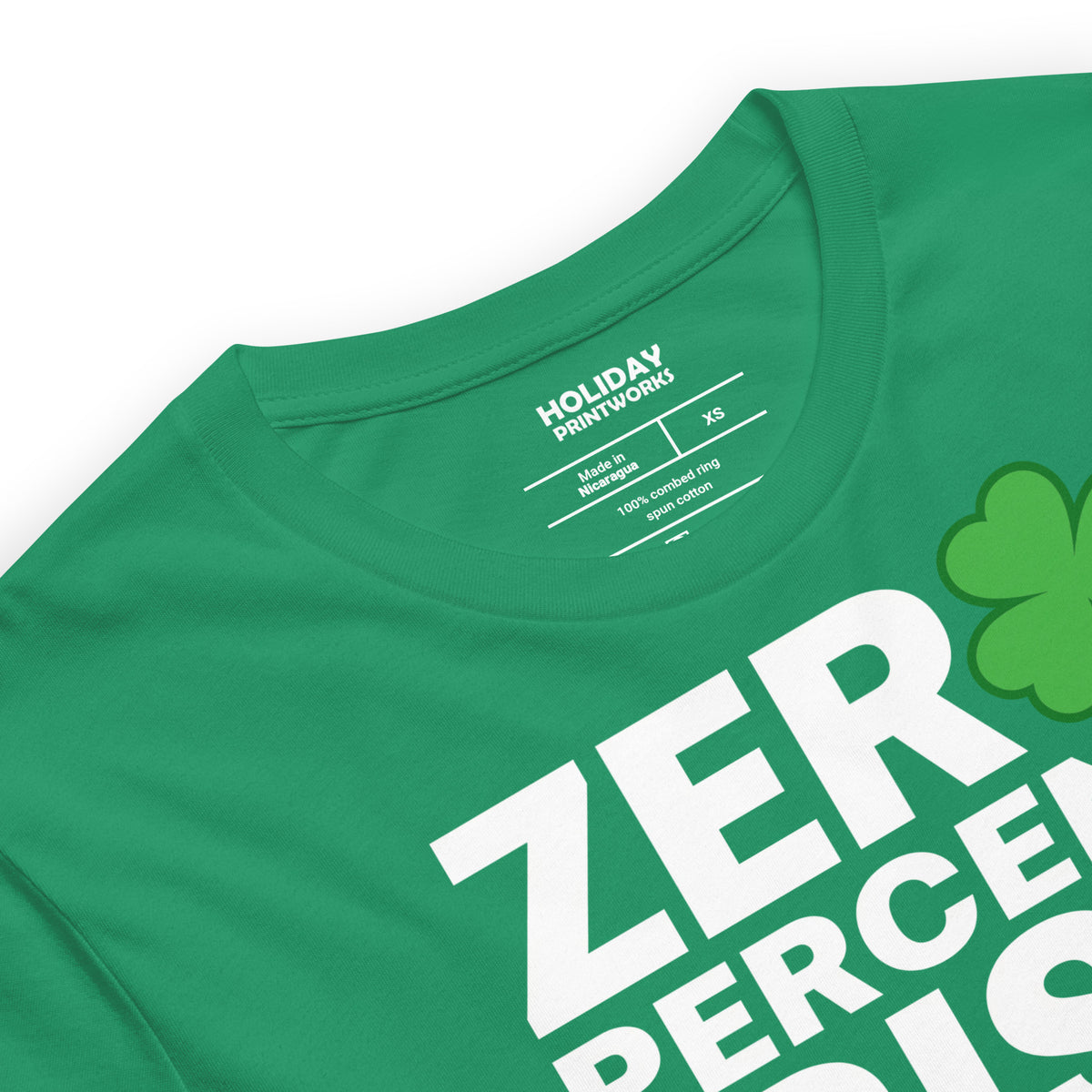 Back/detail view of Zero Percent Irish 100% Beer Drinker St. Patrick’s Day Unisex Tee graphic T-shirt