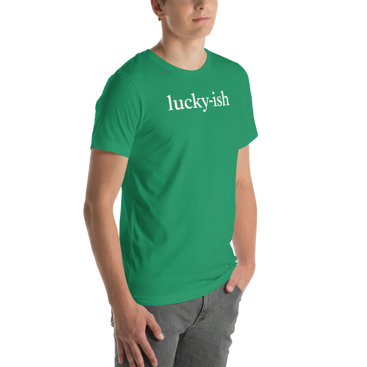 Back/detail view of Lucky-ish St. Patrick’s Day Unisex Tee graphic T-shirt