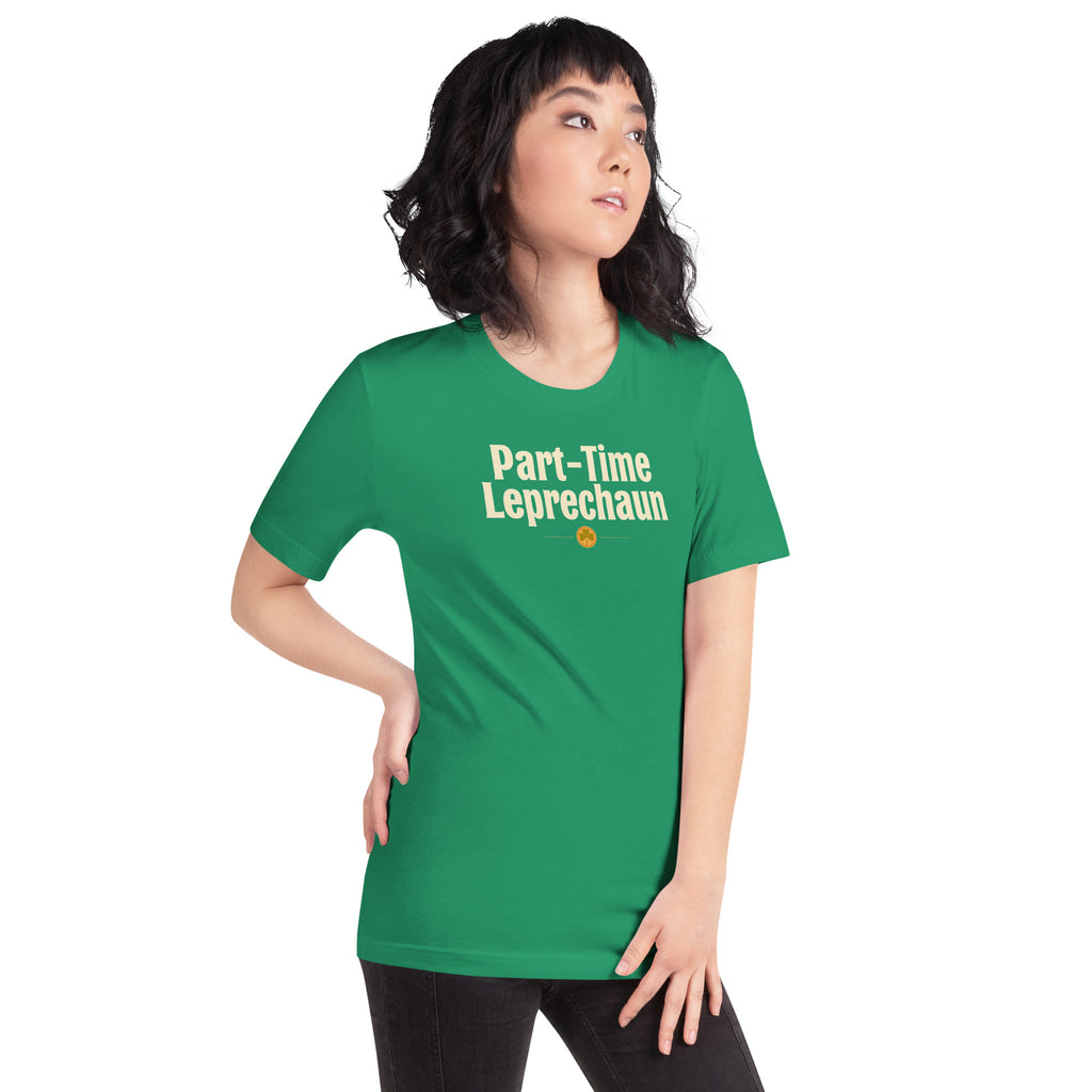 Back/detail view of Part-Time Leprechaun St. Patrick’s Day Unisex Tee graphic T-shirt