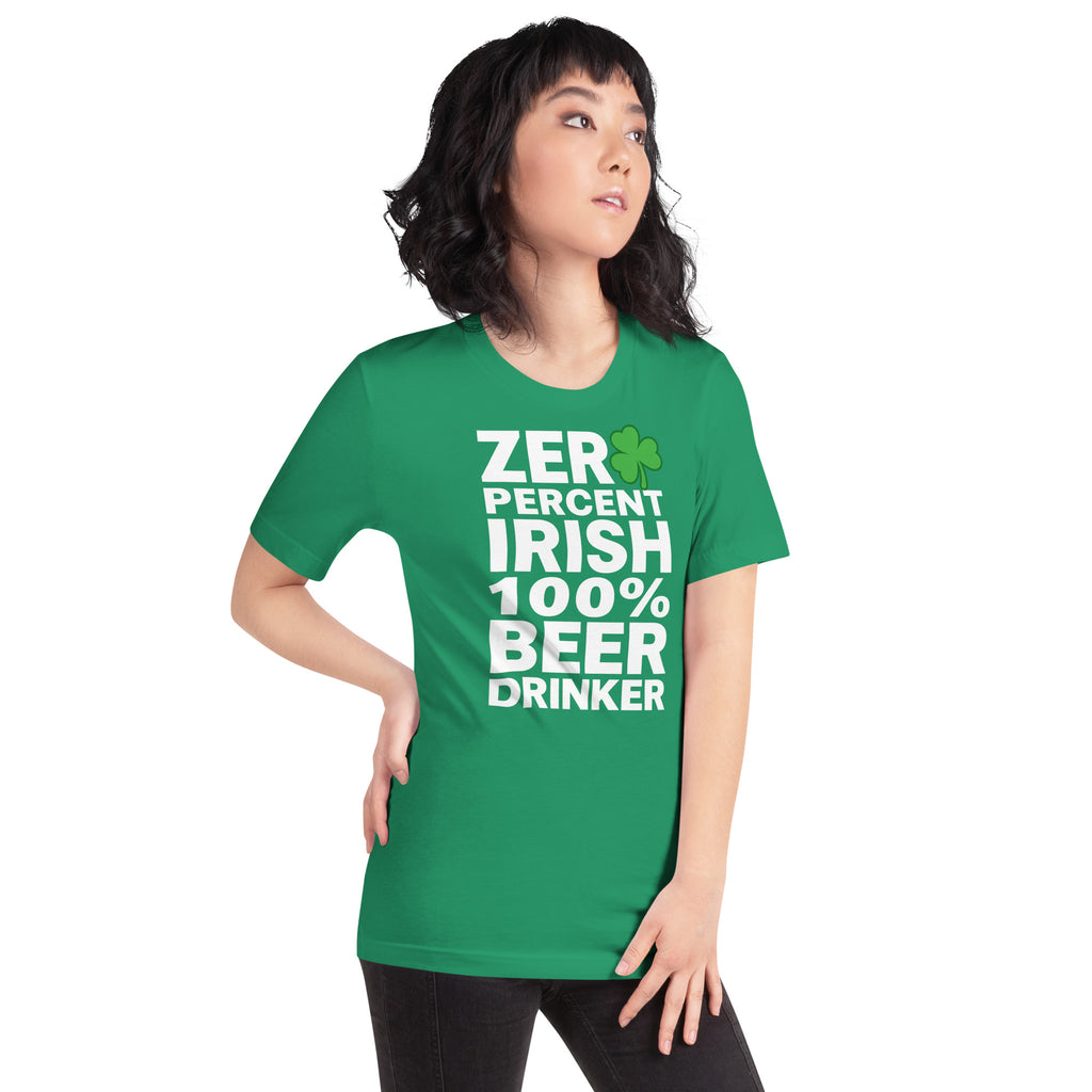 Back/detail view of Zero Percent Irish 100% Beer Drinker St. Patrick’s Day Unisex Tee graphic T-shirt