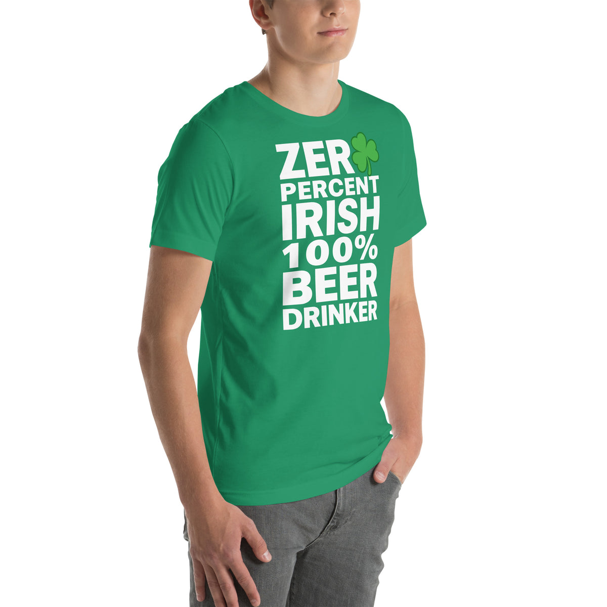 Back/detail view of Zero Percent Irish 100% Beer Drinker St. Patrick’s Day Unisex Tee graphic T-shirt