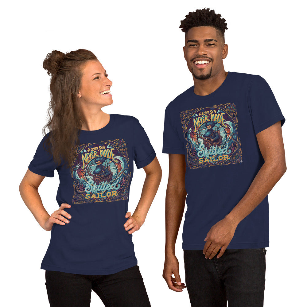 Back/detail view of A Calm Sea Never Made a Skilled Sailor – Unisex Staple T-Shirt graphic T-shirt