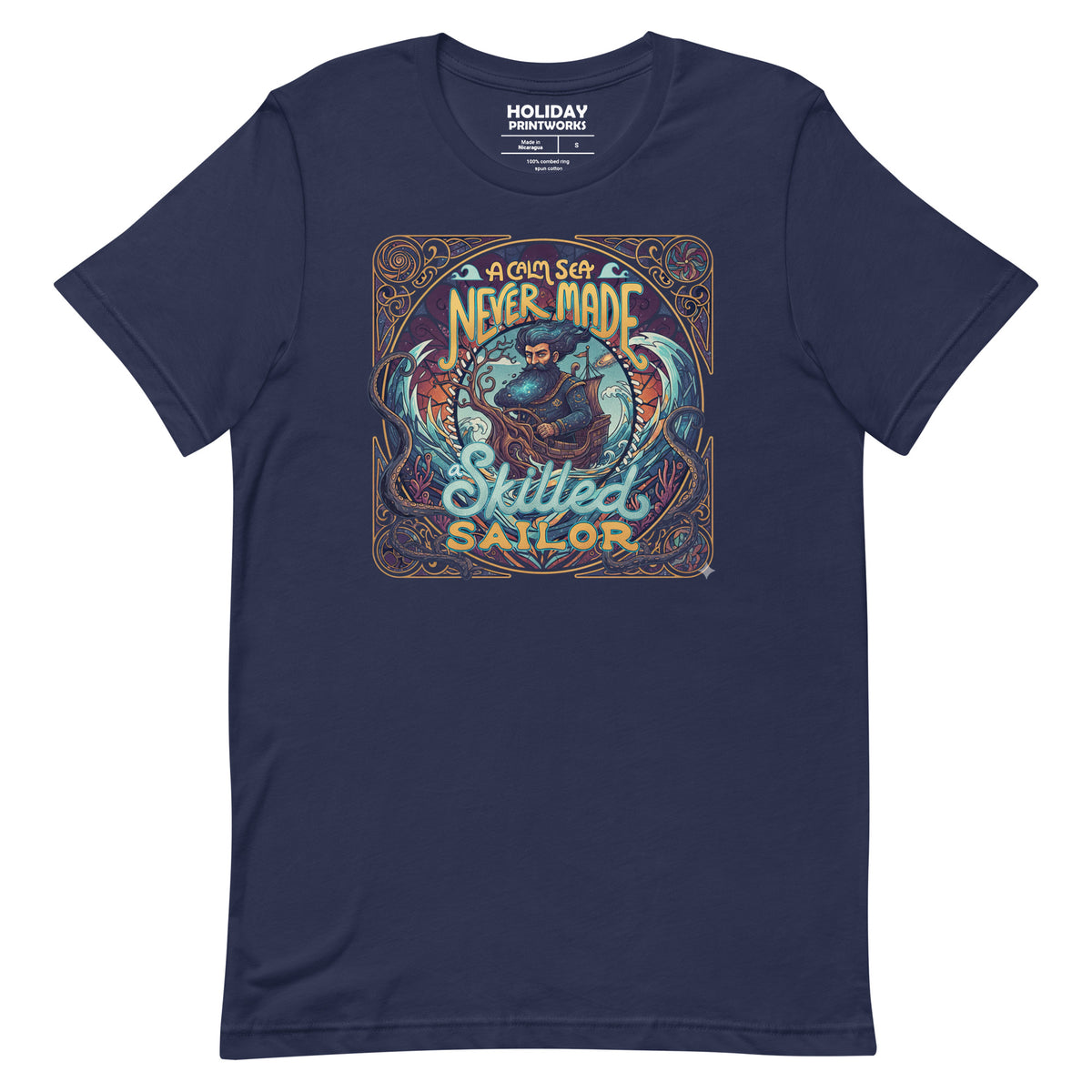 Back/detail view of A Calm Sea Never Made a Skilled Sailor – Unisex Staple T-Shirt graphic T-shirt