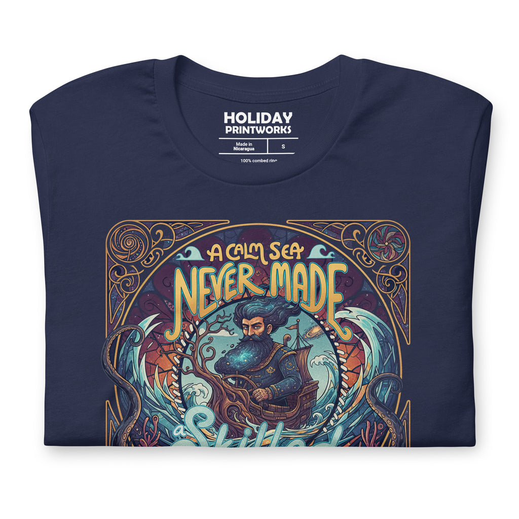 Back/detail view of A Calm Sea Never Made a Skilled Sailor – Unisex Staple T-Shirt graphic T-shirt