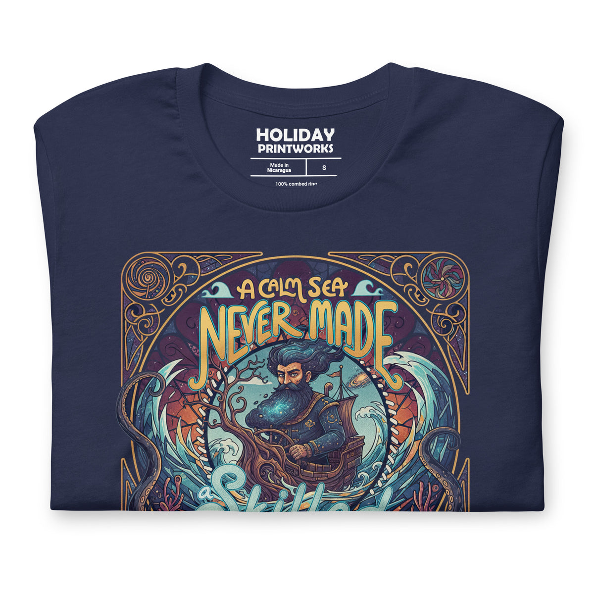 Back/detail view of A Calm Sea Never Made a Skilled Sailor – Unisex Staple T-Shirt graphic T-shirt