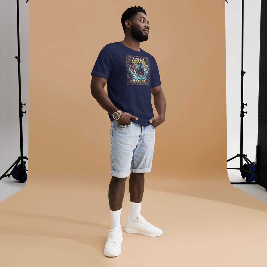 Back/detail view of A Calm Sea Never Made a Skilled Sailor – Unisex Staple T-Shirt graphic T-shirt