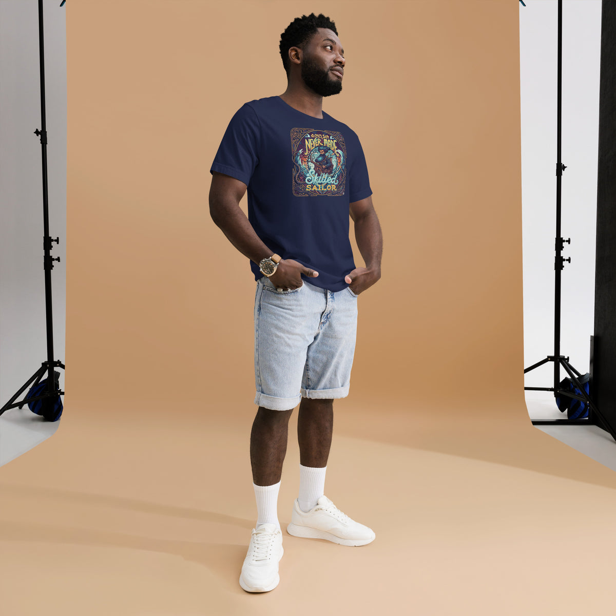 Back/detail view of A Calm Sea Never Made a Skilled Sailor – Unisex Staple T-Shirt graphic T-shirt