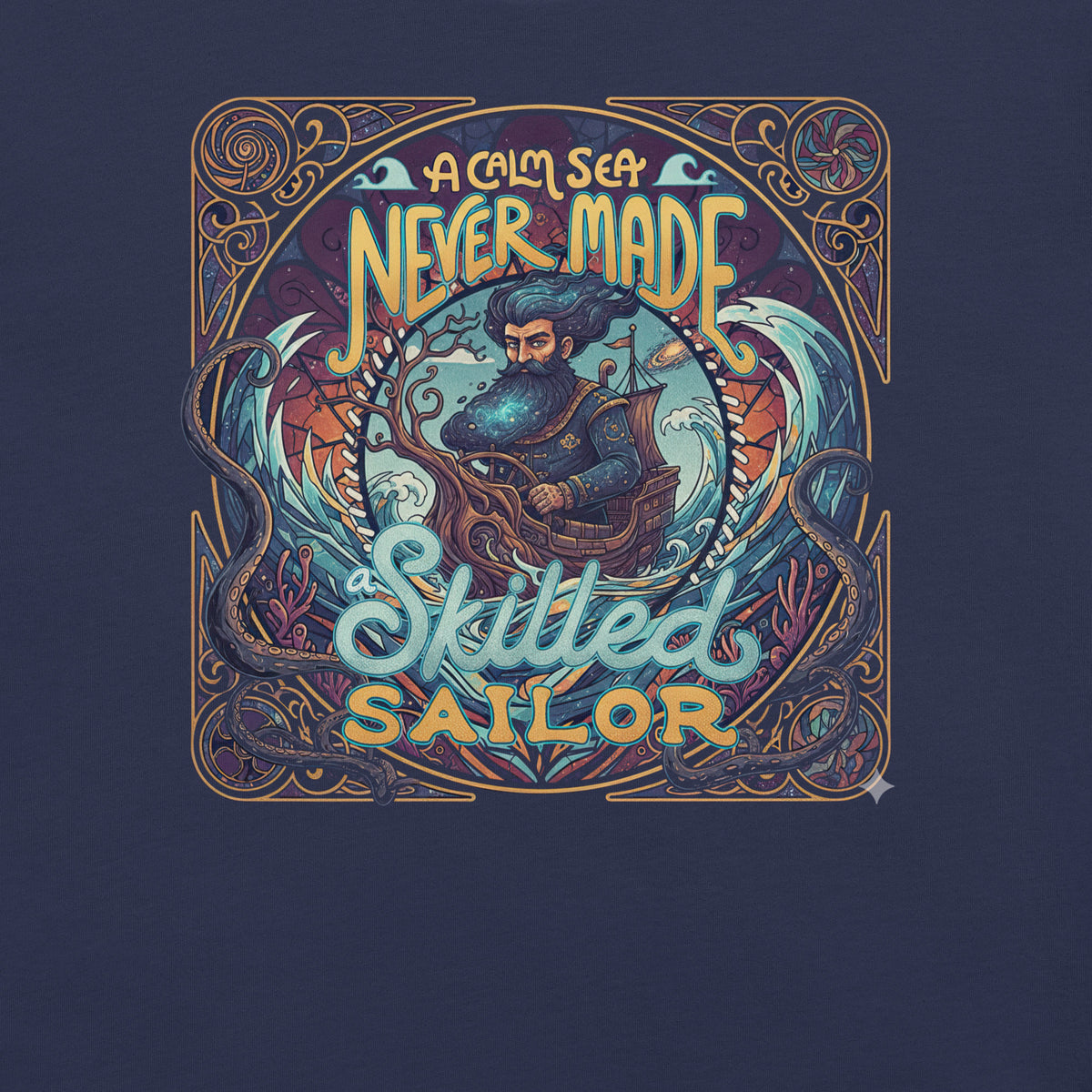 Back/detail view of A Calm Sea Never Made a Skilled Sailor – Unisex Staple T-Shirt graphic T-shirt