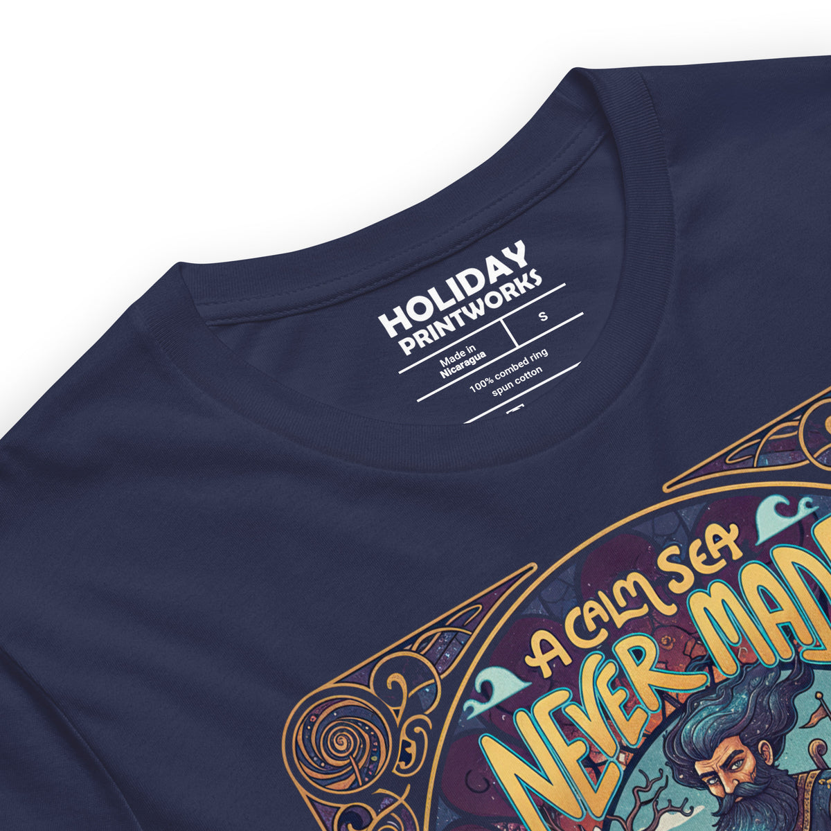 Back/detail view of A Calm Sea Never Made a Skilled Sailor – Unisex Staple T-Shirt graphic T-shirt