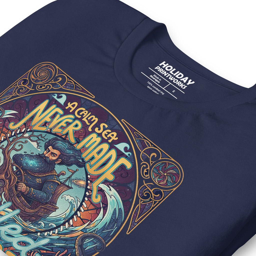 Back/detail view of A Calm Sea Never Made a Skilled Sailor – Unisex Staple T-Shirt graphic T-shirt