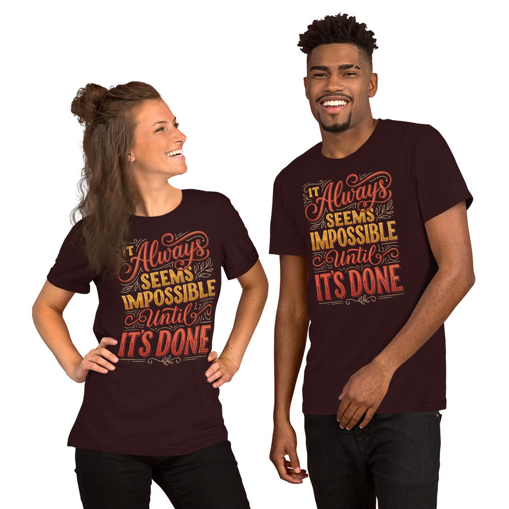 Back/detail view of It Always Seems Impossible Until It’s Done graphic T-shirt
