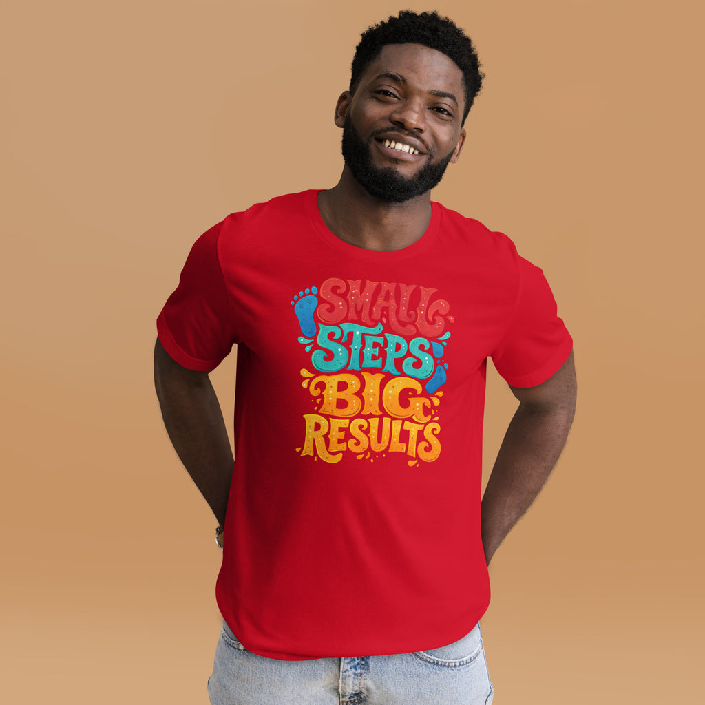Back/detail view of Small Steps Big Results – Unisex Staple T-Shirt (Motivation Quote) graphic T-shirt