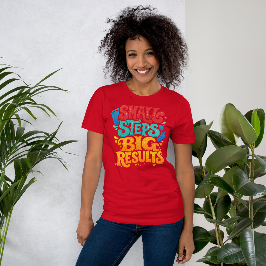 Back/detail view of Small Steps Big Results – Unisex Staple T-Shirt (Motivation Quote) graphic T-shirt