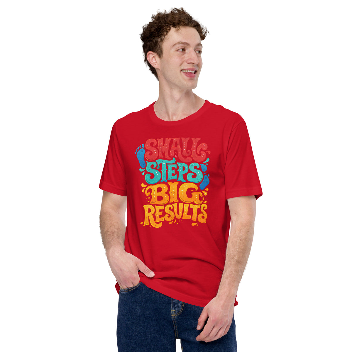 Back/detail view of Small Steps Big Results – Unisex Staple T-Shirt (Motivation Quote) graphic T-shirt
