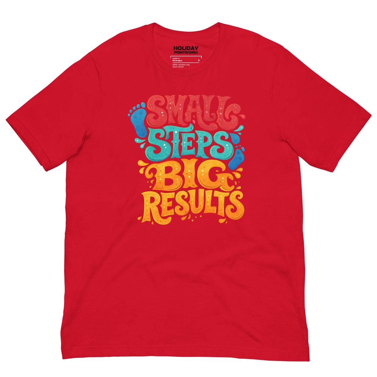 Back/detail view of Small Steps Big Results – Unisex Staple T-Shirt (Motivation Quote) graphic T-shirt