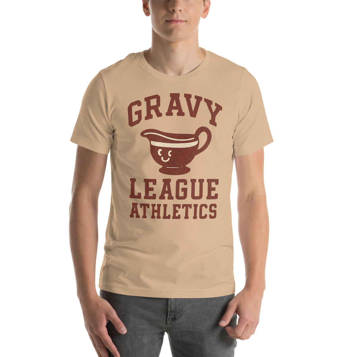 Back/detail view of Gravy League Athletics T-Shirt – Funny Thanksgiving Vintage Varsity graphic T-shirt