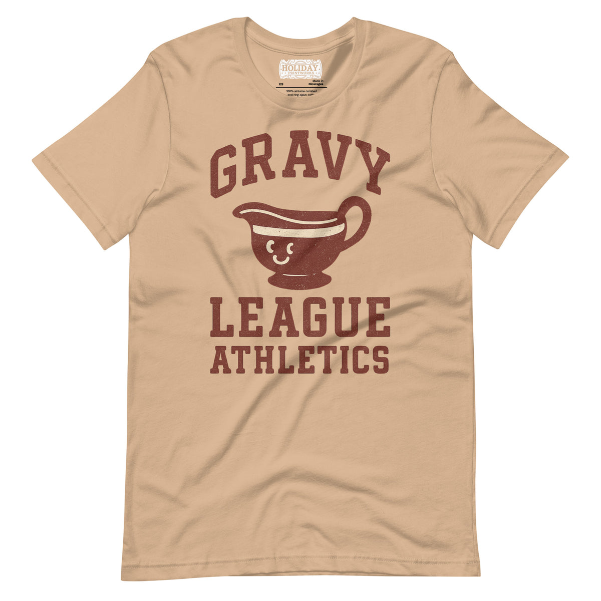 Front/product view of Gravy League Athletics T-Shirt – Funny Thanksgiving Vintage Varsity graphic T-shirt
