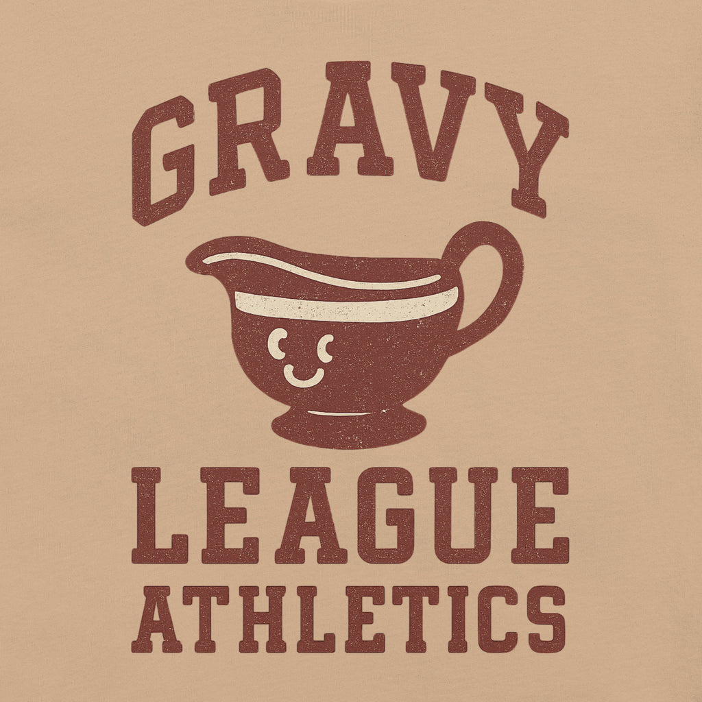 Back/detail view of Gravy League Athletics T-Shirt – Funny Thanksgiving Vintage Varsity graphic T-shirt