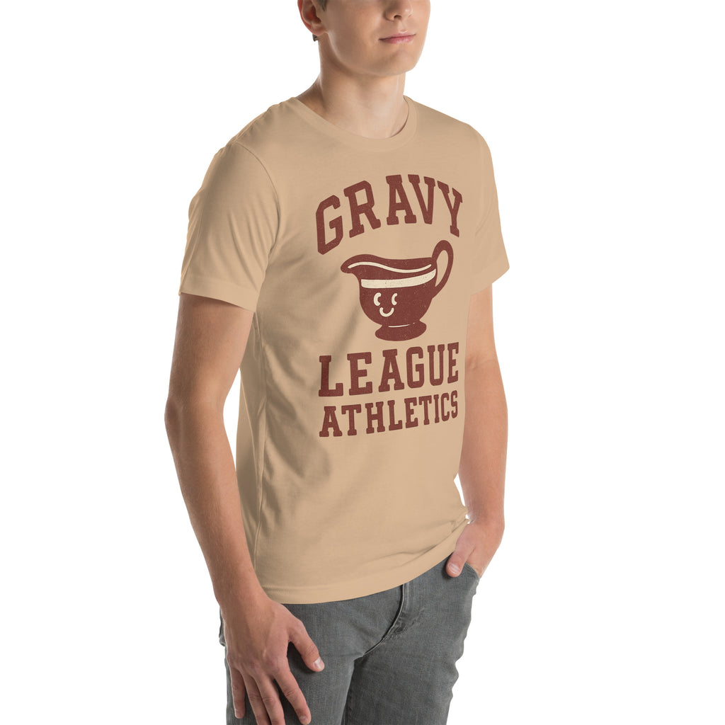 Back/detail view of Gravy League Athletics T-Shirt – Funny Thanksgiving Vintage Varsity graphic T-shirt