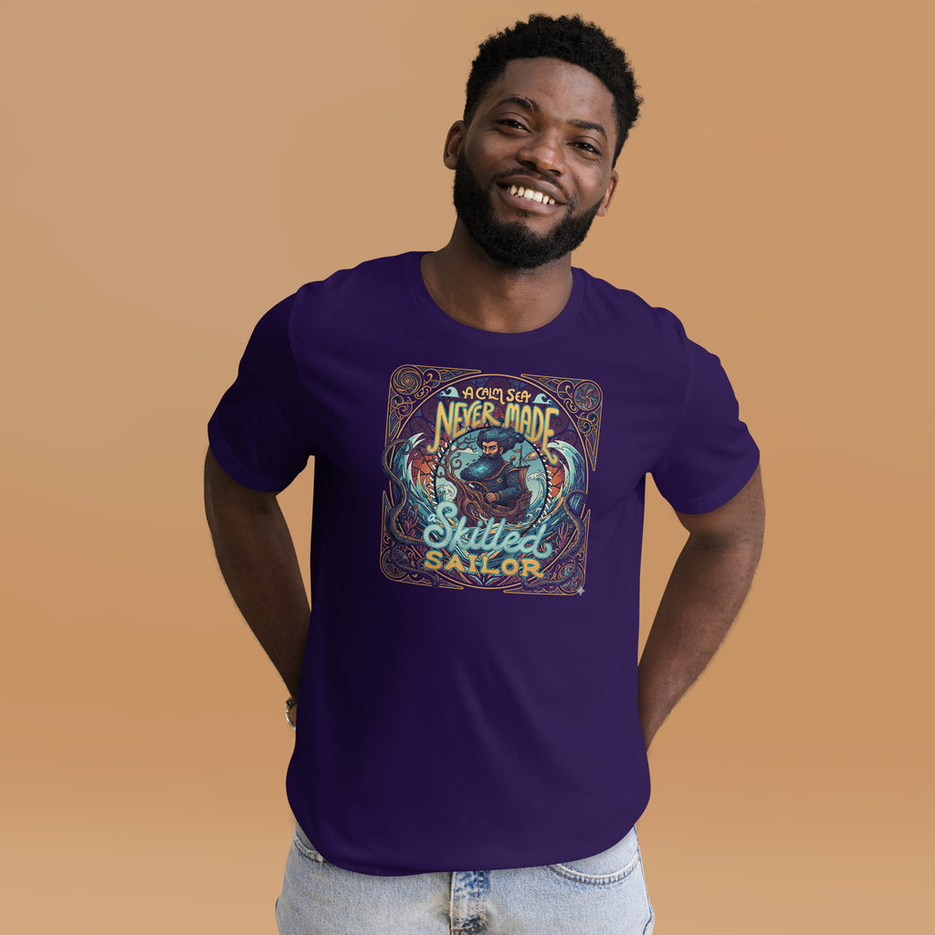 Back/detail view of A Calm Sea Never Made a Skilled Sailor – Unisex Staple T-Shirt graphic T-shirt