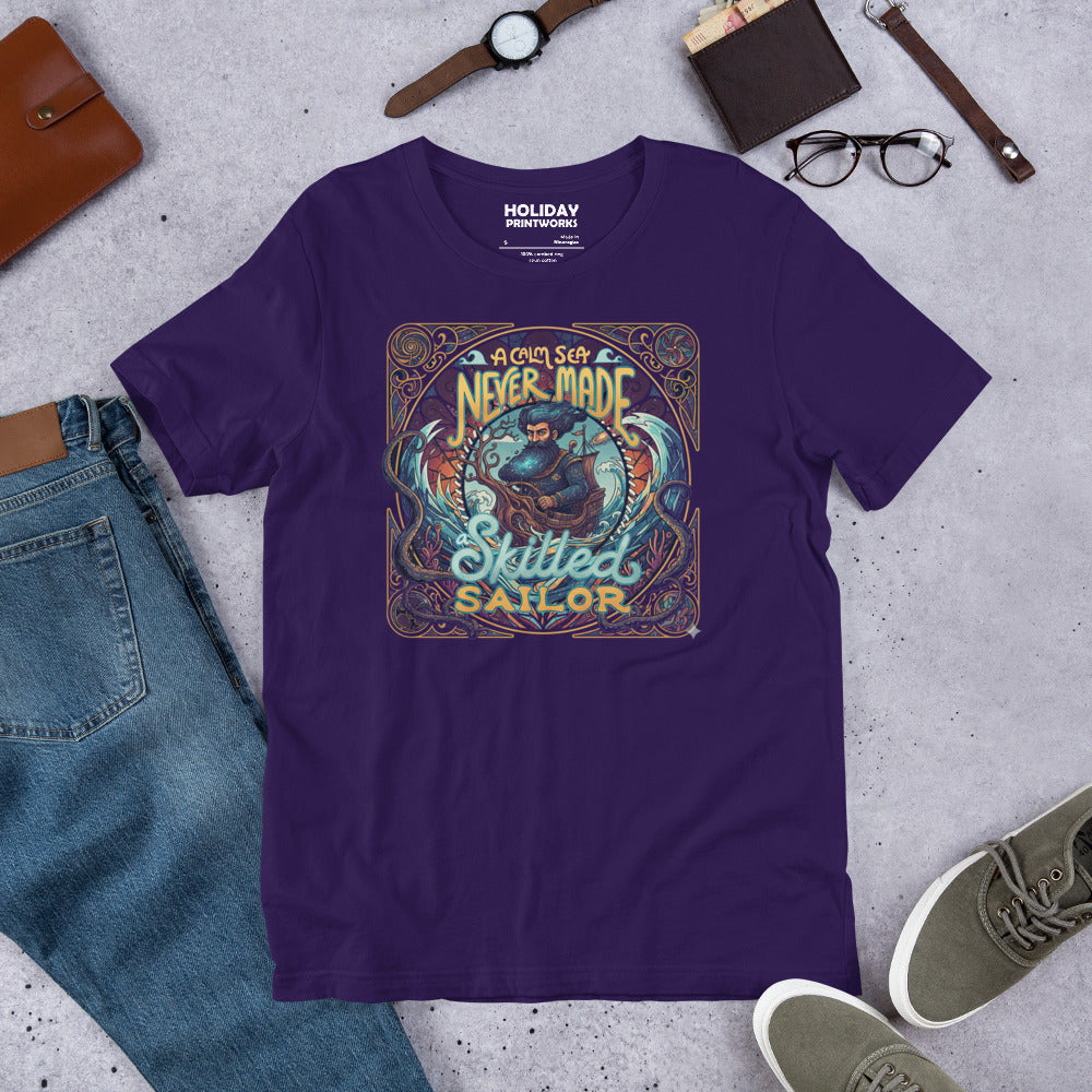Back/detail view of A Calm Sea Never Made a Skilled Sailor – Unisex Staple T-Shirt graphic T-shirt