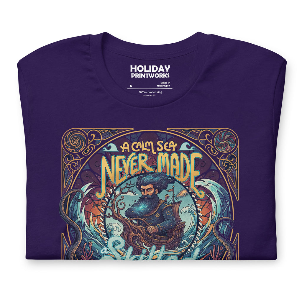 Back/detail view of A Calm Sea Never Made a Skilled Sailor – Unisex Staple T-Shirt graphic T-shirt