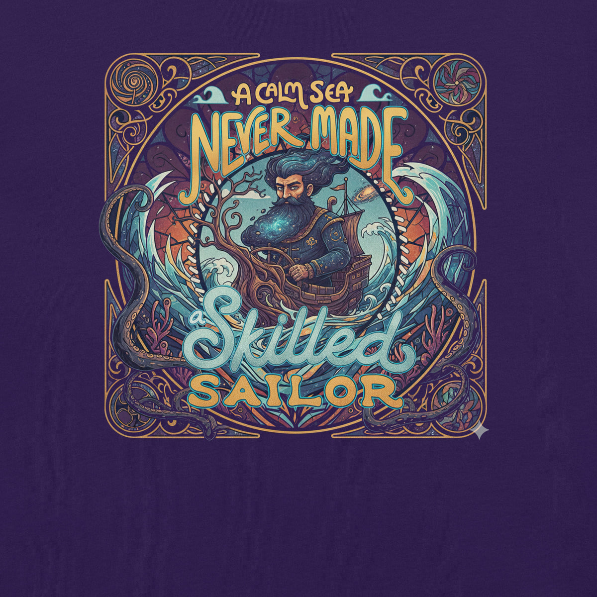 Back/detail view of A Calm Sea Never Made a Skilled Sailor – Unisex Staple T-Shirt graphic T-shirt