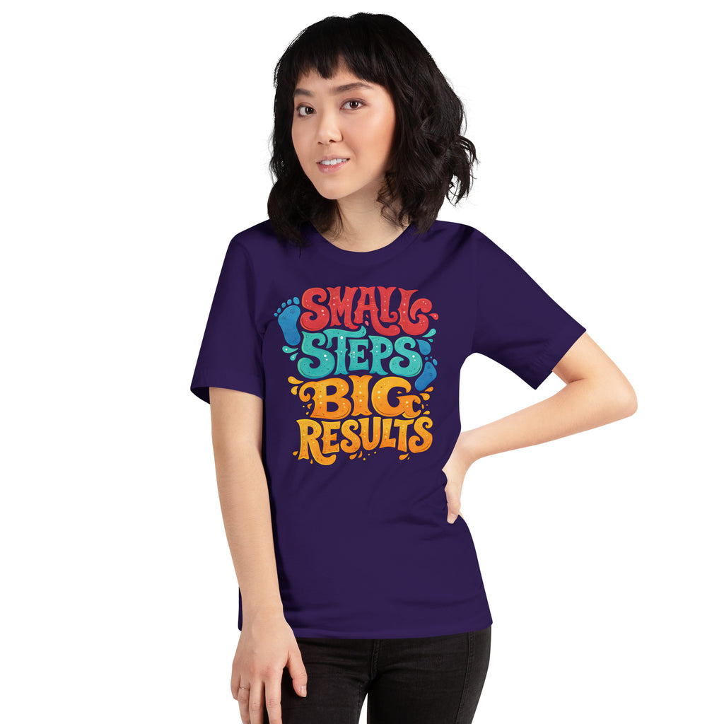 Back/detail view of Small Steps Big Results – Unisex Staple T-Shirt (Motivation Quote) graphic T-shirt