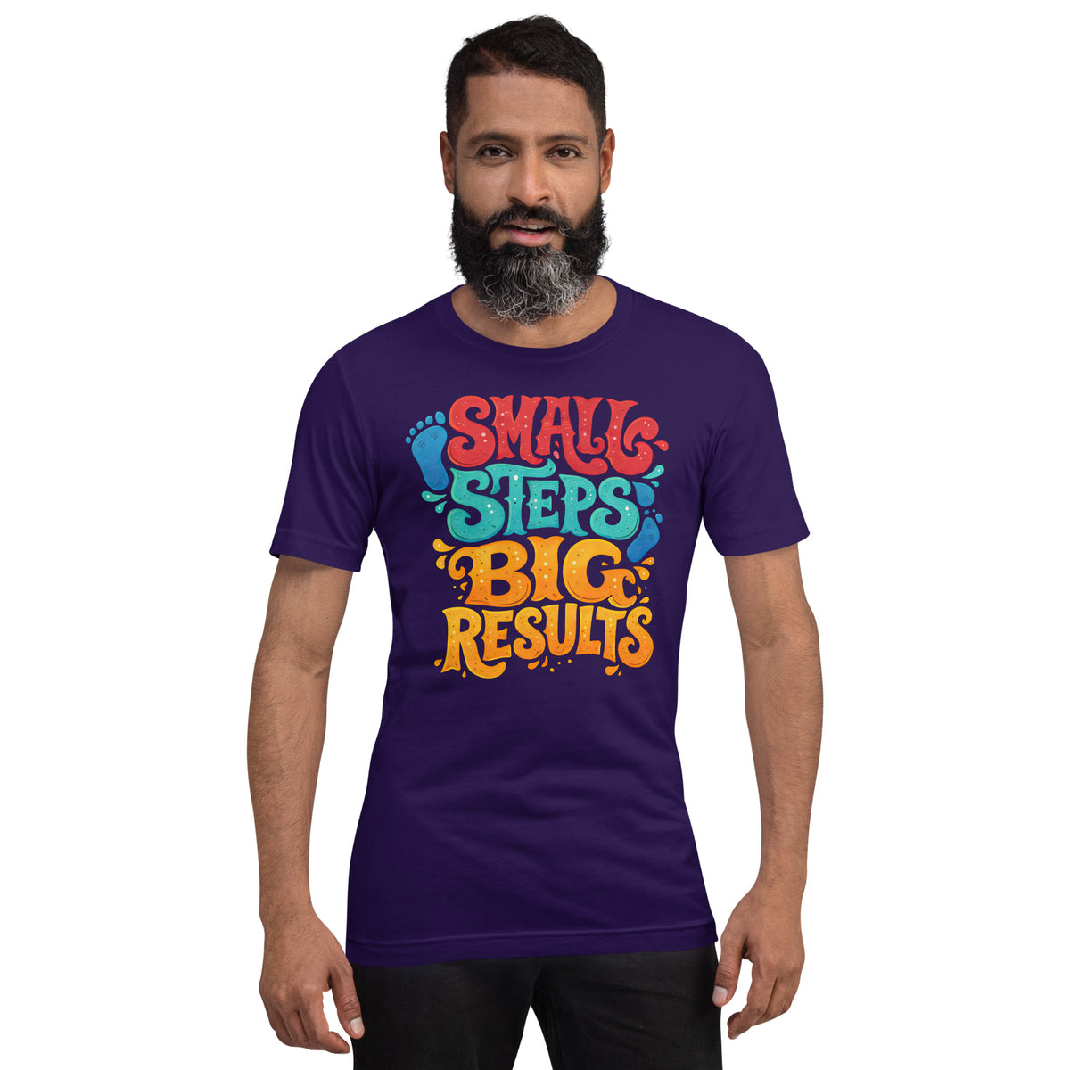 Back/detail view of Small Steps Big Results – Unisex Staple T-Shirt (Motivation Quote) graphic T-shirt