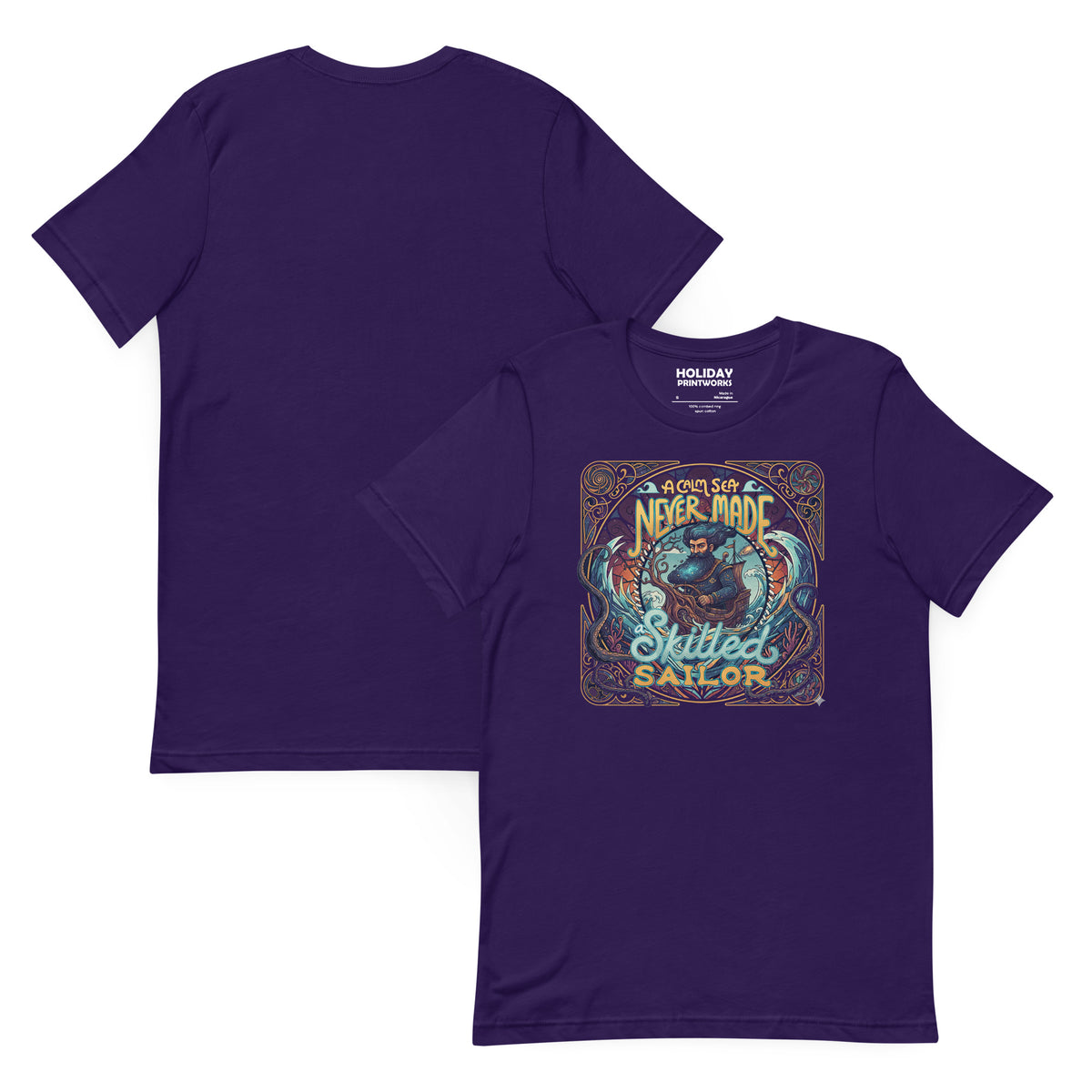 Back/detail view of A Calm Sea Never Made a Skilled Sailor – Unisex Staple T-Shirt graphic T-shirt