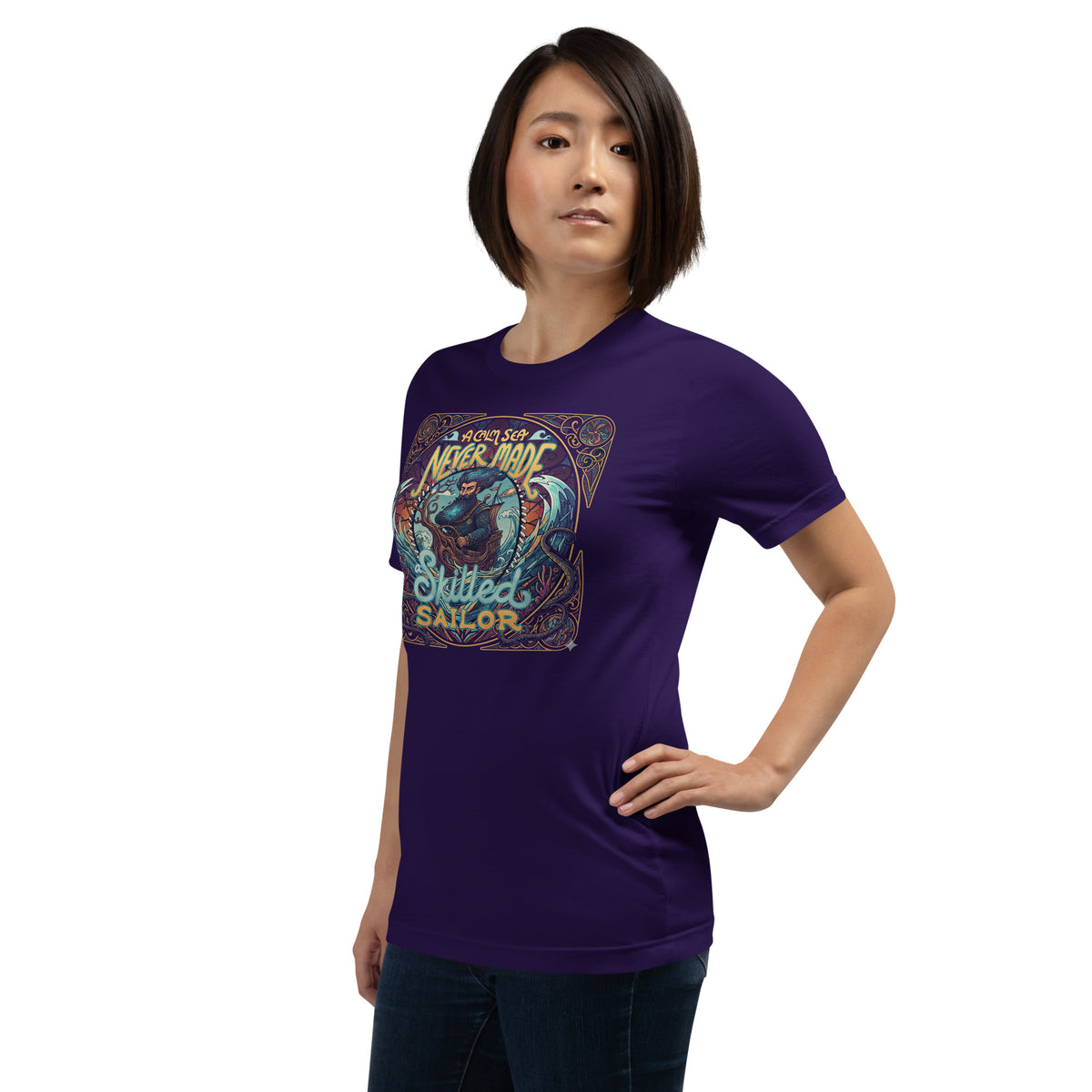 Back/detail view of A Calm Sea Never Made a Skilled Sailor – Unisex Staple T-Shirt graphic T-shirt