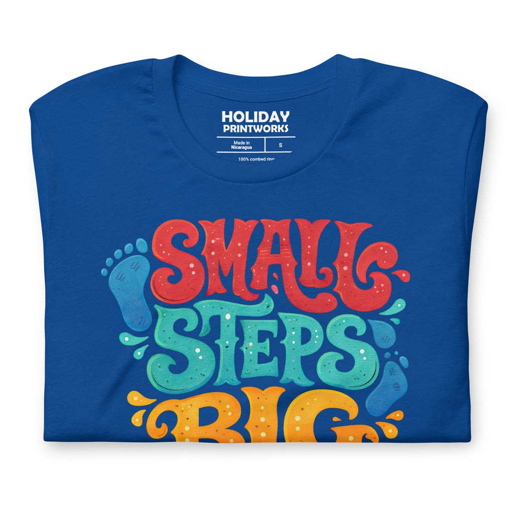 Back/detail view of Small Steps Big Results – Unisex Staple T-Shirt (Motivation Quote) graphic T-shirt